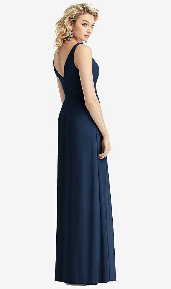 Back View - Midnight Navy Sleeveless Pleated Skirt Maxi Dress with Pockets