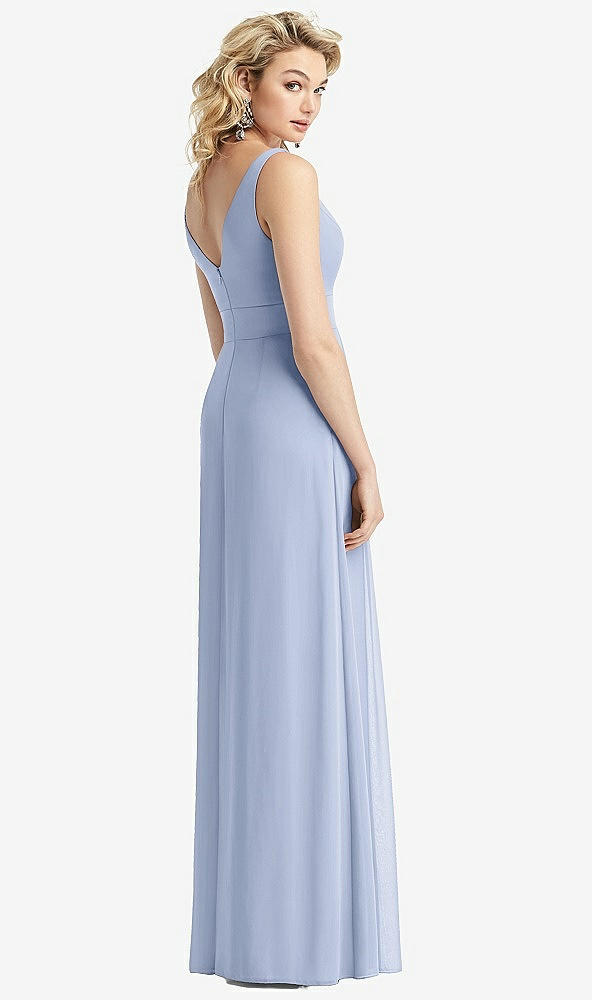 Back View - Sky Blue Sleeveless Pleated Skirt Maxi Dress with Pockets