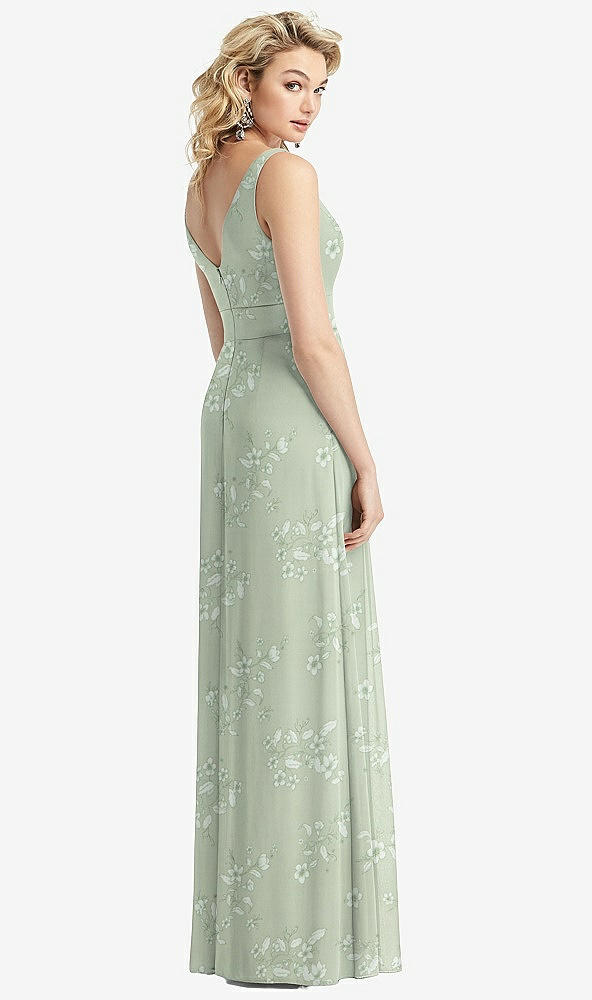 Back View - Vintage Primrose Sage Sleeveless Pleated Skirt Maxi Dress with Pockets