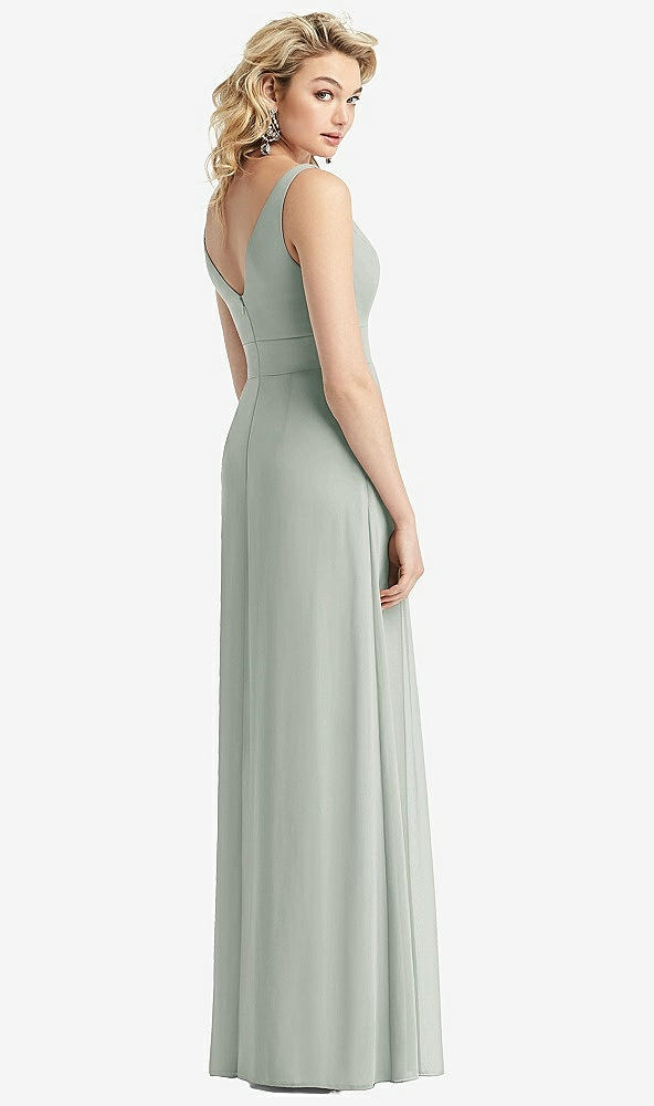 Back View - Willow Green Sleeveless Pleated Skirt Maxi Dress with Pockets