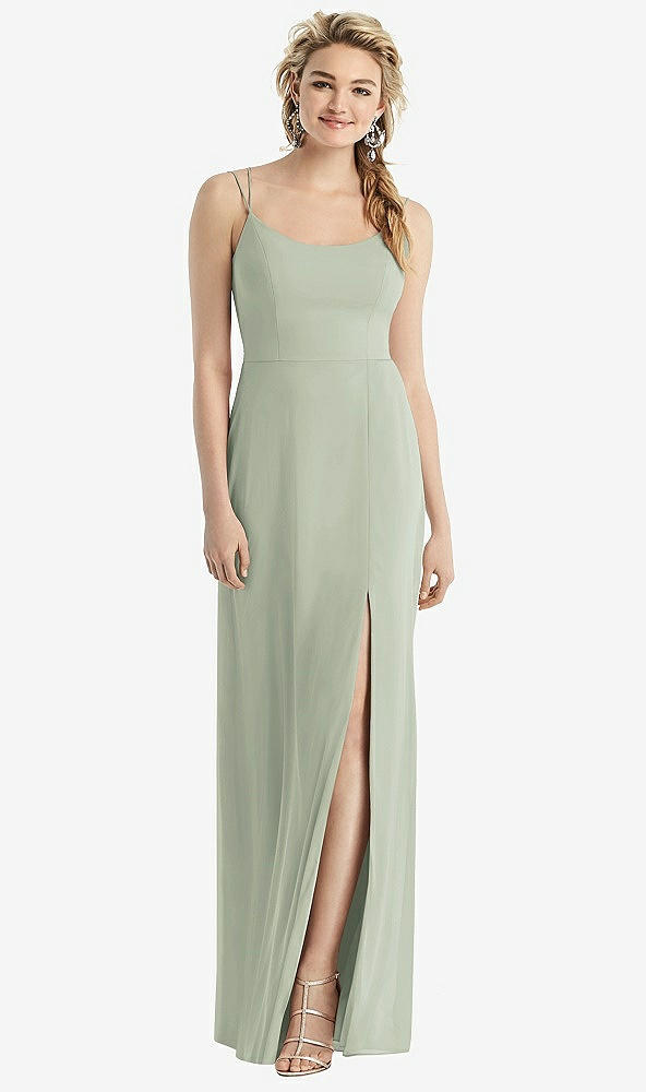 Back View - Celadon Cowl-Back Double Strap Maxi Dress with Side Slit