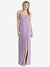 Rear View Thumbnail - Pale Purple Cowl-Back Double Strap Maxi Dress with Side Slit