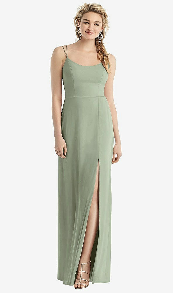 Back View - Sage Cowl-Back Double Strap Maxi Dress with Side Slit