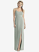 Rear View Thumbnail - Willow Green Cowl-Back Double Strap Maxi Dress with Side Slit