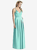 Front View Thumbnail - Coastal Pleated Skirt Satin Maxi Dress with Pockets