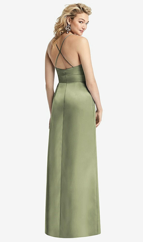 Back View - Kiwi Pleated Skirt Satin Maxi Dress with Pockets