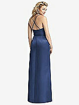 Rear View Thumbnail - Sailor Pleated Skirt Satin Maxi Dress with Pockets