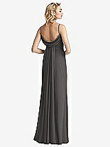 Front View Thumbnail - Caviar Gray Shirred Sash Cowl-Back Chiffon Trumpet Gown