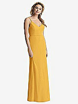 Rear View Thumbnail - NYC Yellow Shirred Sash Cowl-Back Chiffon Trumpet Gown