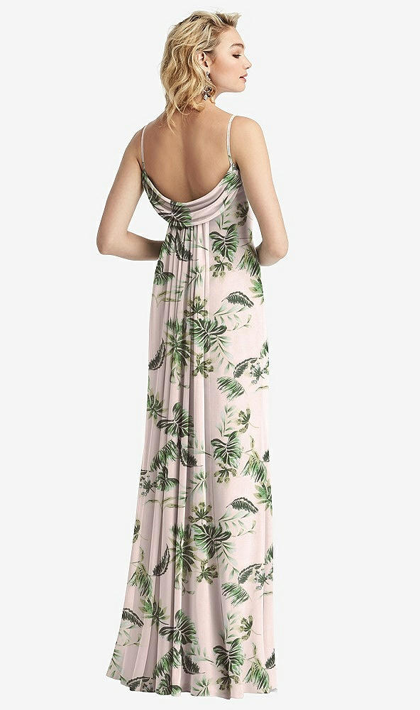 Front View - Palm Beach Print Shirred Sash Cowl-Back Chiffon Trumpet Gown