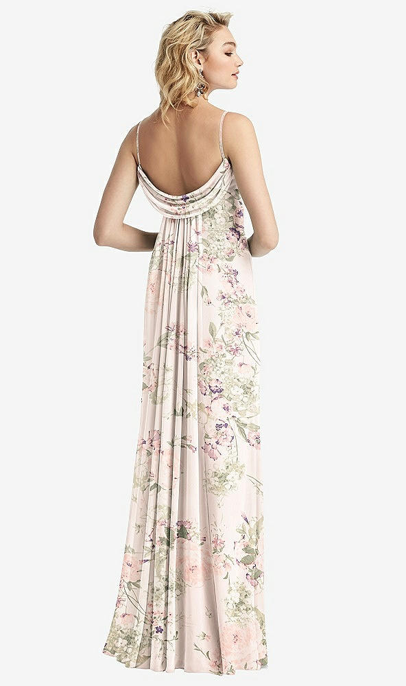 Front View - Blush Garden Shirred Sash Cowl-Back Chiffon Trumpet Gown