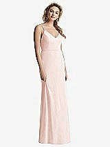 Rear View Thumbnail - Blush Shirred Sash Cowl-Back Chiffon Trumpet Gown