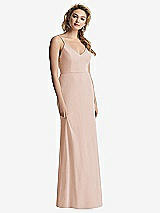 Rear View Thumbnail - Cameo Shirred Sash Cowl-Back Chiffon Trumpet Gown