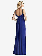 Front View Thumbnail - Cobalt Blue Shirred Sash Cowl-Back Chiffon Trumpet Gown