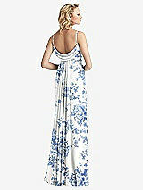 Front View Thumbnail - Cottage Rose Dusk Blue Shirred Sash Cowl-Back Chiffon Trumpet Gown