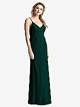 Rear View Thumbnail - Evergreen Shirred Sash Cowl-Back Chiffon Trumpet Gown