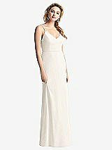 Rear View Thumbnail - Ivory Shirred Sash Cowl-Back Chiffon Trumpet Gown