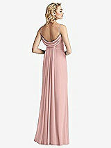 Front View Thumbnail - Rose - PANTONE Rose Quartz Shirred Sash Cowl-Back Chiffon Trumpet Gown