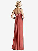 Front View Thumbnail - Coral Pink Shirred Sash Cowl-Back Chiffon Trumpet Gown