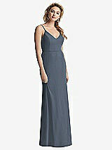 Rear View Thumbnail - Silverstone Shirred Sash Cowl-Back Chiffon Trumpet Gown