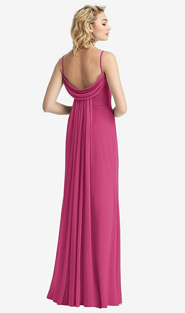 Front View - Tea Rose Shirred Sash Cowl-Back Chiffon Trumpet Gown