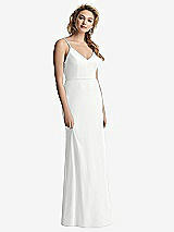 Rear View Thumbnail - White Shirred Sash Cowl-Back Chiffon Trumpet Gown