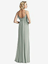 Front View Thumbnail - Willow Green Shirred Sash Cowl-Back Chiffon Trumpet Gown