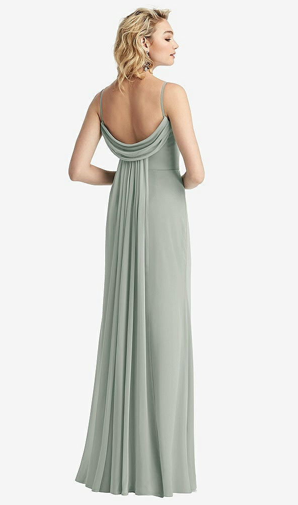 Front View - Willow Green Shirred Sash Cowl-Back Chiffon Trumpet Gown