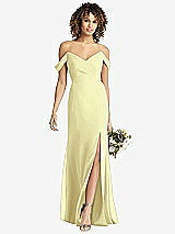 Front View Thumbnail - Butter Yellow Off-the-Shoulder Criss Cross Bodice Trumpet Gown