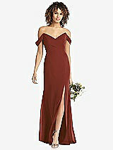 Front View Thumbnail - Auburn Moon Off-the-Shoulder Criss Cross Bodice Trumpet Gown