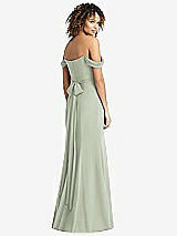 Rear View Thumbnail - Celadon Off-the-Shoulder Criss Cross Bodice Trumpet Gown