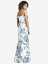 Rear View Thumbnail - Cottage Rose Dusk Blue Off-the-Shoulder Criss Cross Bodice Trumpet Gown