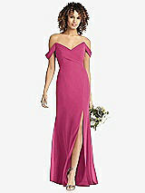 Front View Thumbnail - Tea Rose Off-the-Shoulder Criss Cross Bodice Trumpet Gown