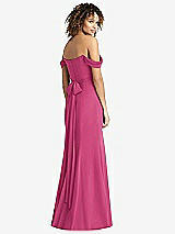 Rear View Thumbnail - Tea Rose Off-the-Shoulder Criss Cross Bodice Trumpet Gown