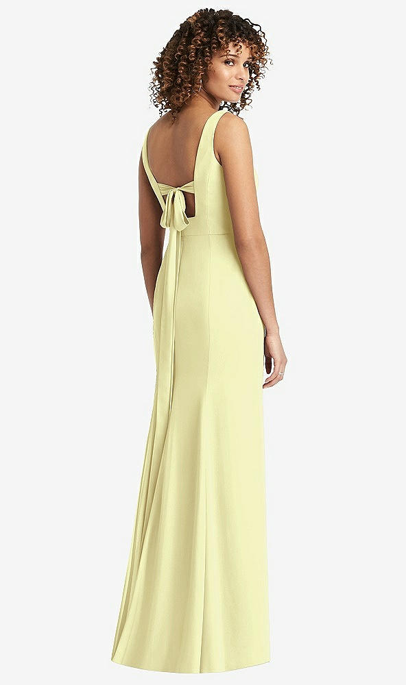 Front View - Butter Yellow Sleeveless Tie Back Chiffon Trumpet Gown