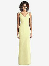 Rear View Thumbnail - Butter Yellow Sleeveless Tie Back Chiffon Trumpet Gown