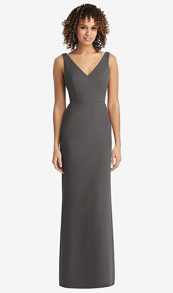 Back View - Caviar Gray Sleeveless Tie Back Chiffon Trumpet Gown