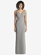 Rear View Thumbnail - Chelsea Gray Sleeveless Tie Back Chiffon Trumpet Gown