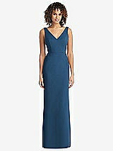 Rear View Thumbnail - Dusk Blue Sleeveless Tie Back Chiffon Trumpet Gown