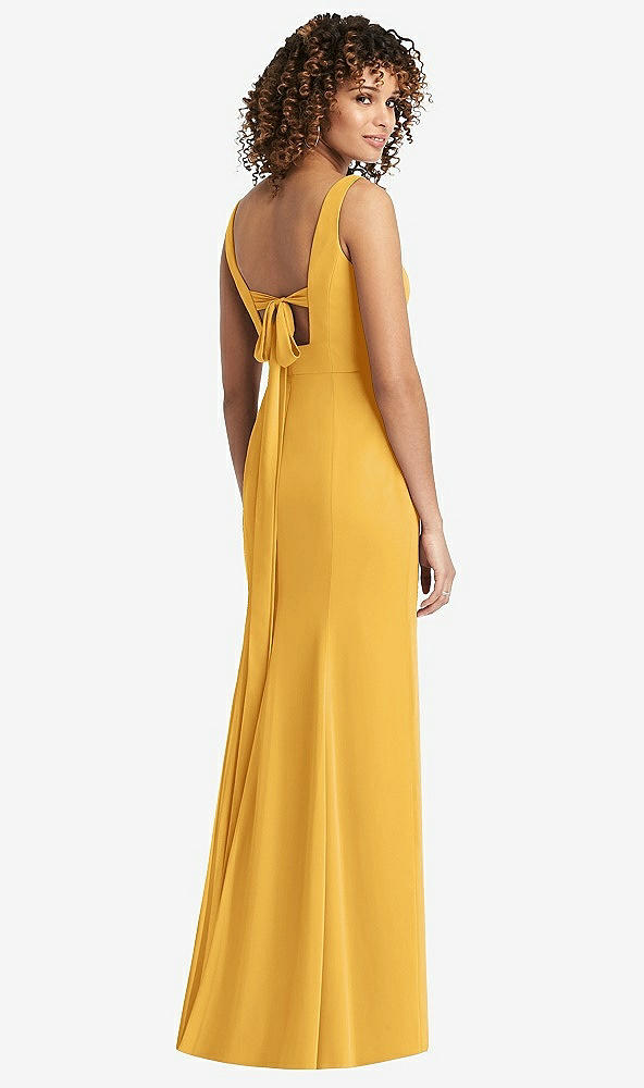 Front View - NYC Yellow Sleeveless Tie Back Chiffon Trumpet Gown