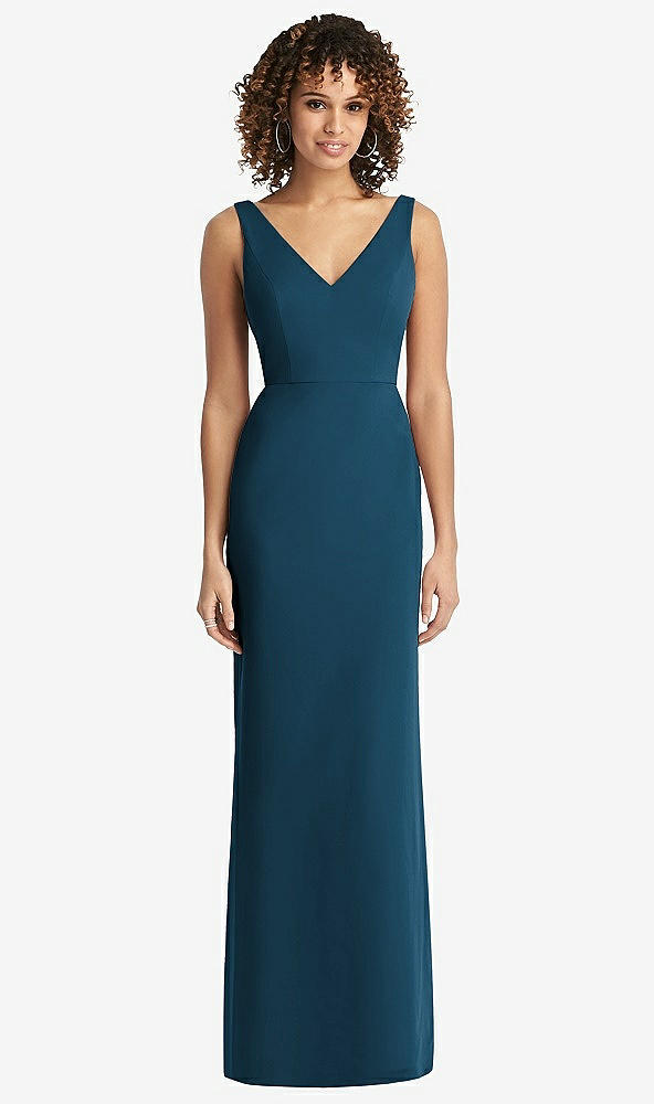 Back View - Atlantic Blue Sleeveless Tie Back Chiffon Trumpet Gown