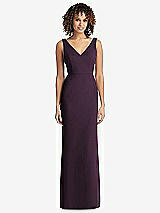 Rear View Thumbnail - Aubergine Sleeveless Tie Back Chiffon Trumpet Gown