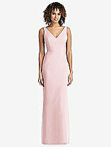 Rear View Thumbnail - Ballet Pink Sleeveless Tie Back Chiffon Trumpet Gown