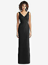 Rear View Thumbnail - Black Sleeveless Tie Back Chiffon Trumpet Gown