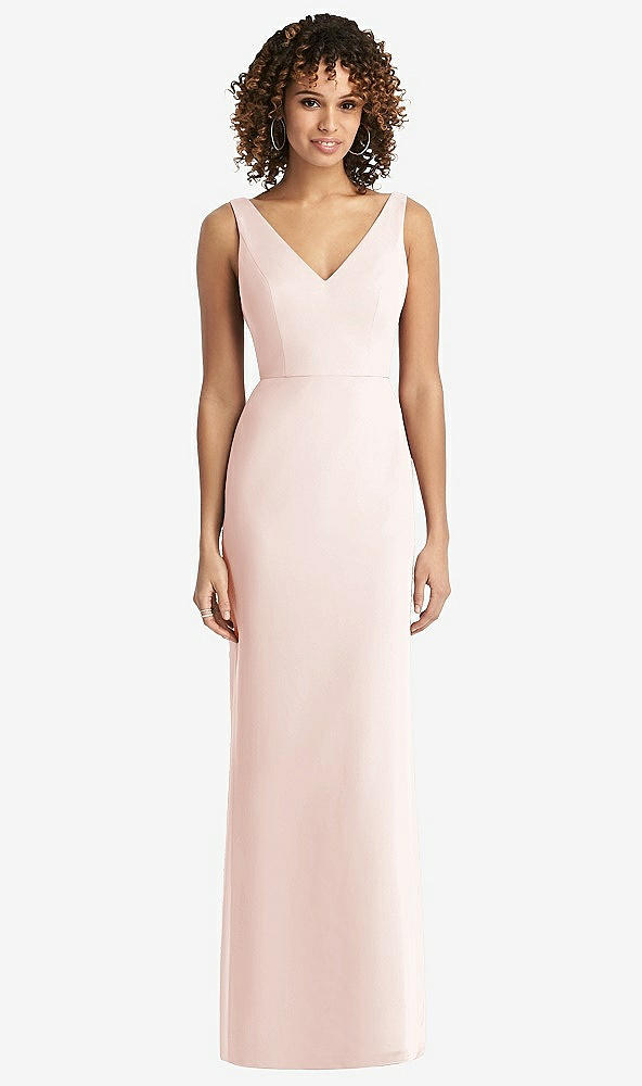 Back View - Blush Sleeveless Tie Back Chiffon Trumpet Gown