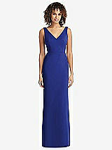 Rear View Thumbnail - Cobalt Blue Sleeveless Tie Back Chiffon Trumpet Gown