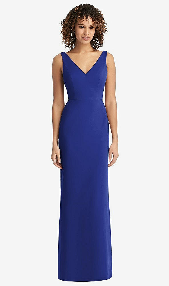 Back View - Cobalt Blue Sleeveless Tie Back Chiffon Trumpet Gown