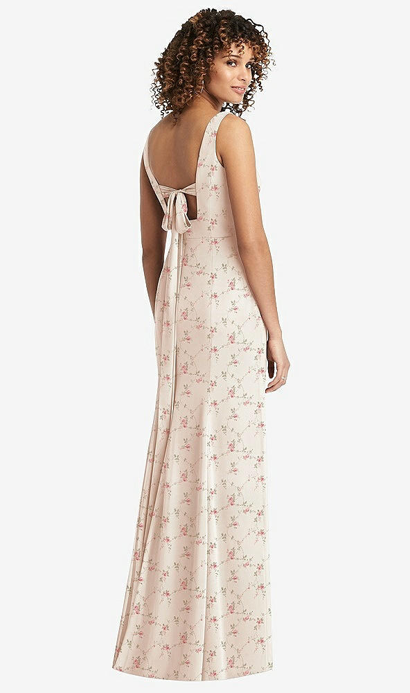 Front View - Coquette Floral Print Sleeveless Tie Back Chiffon Trumpet Gown