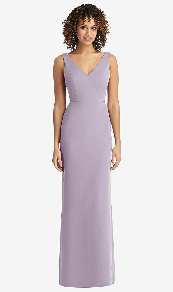 Back View - Lilac Haze Sleeveless Tie Back Chiffon Trumpet Gown