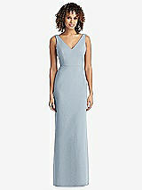 Rear View Thumbnail - Mist Sleeveless Tie Back Chiffon Trumpet Gown